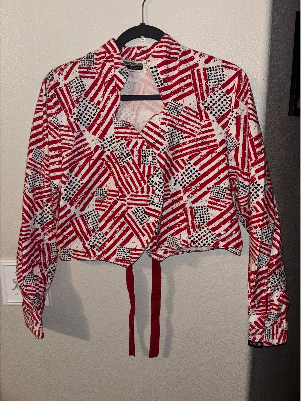 Vintage 90s Rockies American Flag Crop Western Top Shirt L